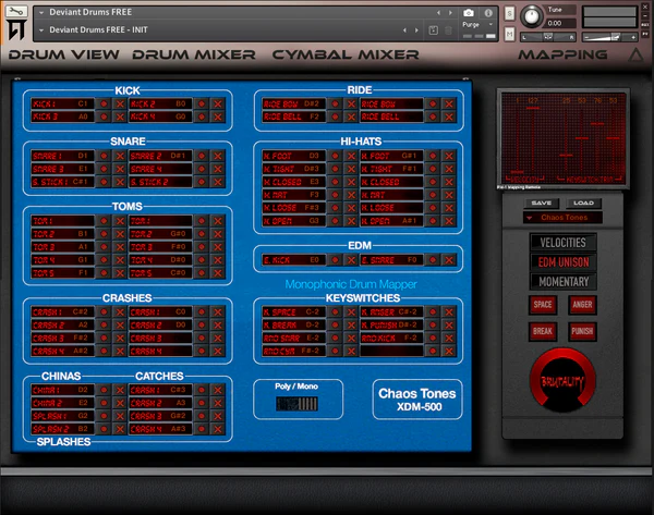Chaos Tones「Deviant Drums FREE Edition」無料の範囲を完全に超えた音作りの自由度とサウンドの表現力!最大7ラウンドロビン・8ベロシティレイヤー搭載で圧倒的クオリティのドラム音源|DTMプラグインセール