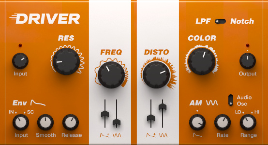 Native Instruments「Driver」高品質フィルター×凶悪ディストーション、エンベロープフォロワー搭載!スムースフィルタリングからソニック・フューリーまで、2つのモジュレーション源で劇的な音響変化を実現する革新的ディストーションフィルター|DTMプラグインセール
