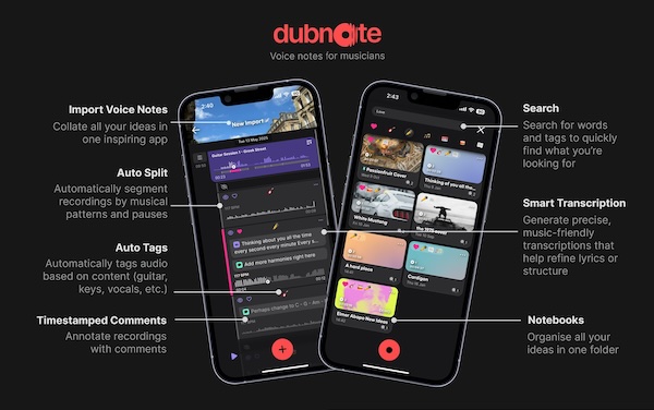 Vochlea「Dubnote」録音したひらめきを埋もれさせない！AIが自動で整理・検索まで対応し、ボイスメモの不便を一掃する、作曲初期の混沌を整理する音楽家専用スケッチアプリ｜DTMプラグインセール