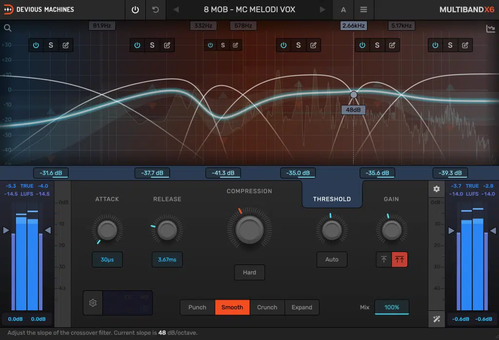 Devious Machines「Multiband X6」ラジオ仕様ボーカルから迫力ドラムまで、あらゆる音源を輝かせる英国製高品質コンプ!Smooth・Crunch・Punch搭載の次世代マルチバンドコンプレッサー