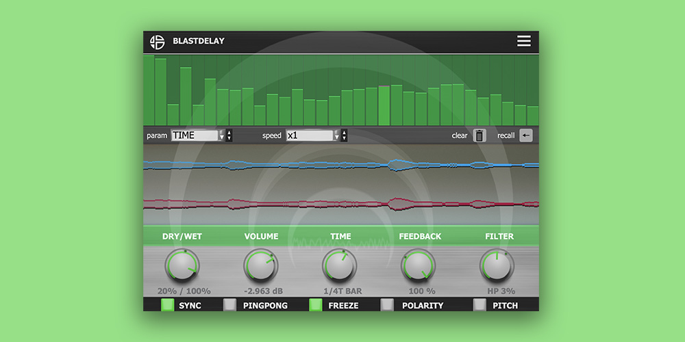 Audio Blast「Blast Delay」内蔵パラメーター・シーケンサー搭載!全ノブを独立スピードで制御する直感的ライブパフォーマンス対応ディレイ|DTMプラグインセール