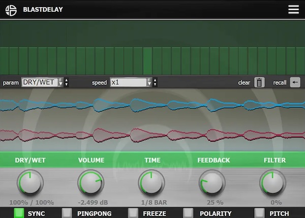 Audio Blast「Blast Delay」内蔵パラメーター・シーケンサー搭載!全ノブを独立スピードで制御する直感的ライブパフォーマンス対応ディレイ|DTMプラグインセール