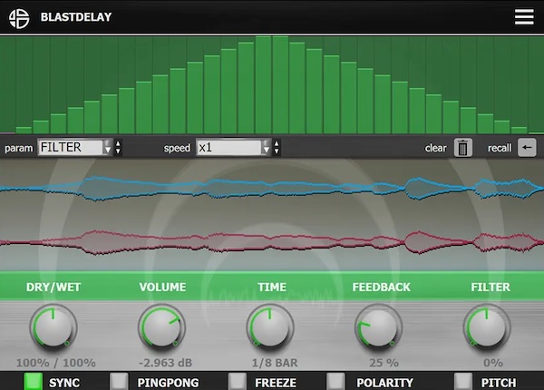 Audio Blast「Blast Delay」内蔵パラメーター・シーケンサー搭載!全ノブを独立スピードで制御する直感的ライブパフォーマンス対応ディレイ|DTMプラグインセール