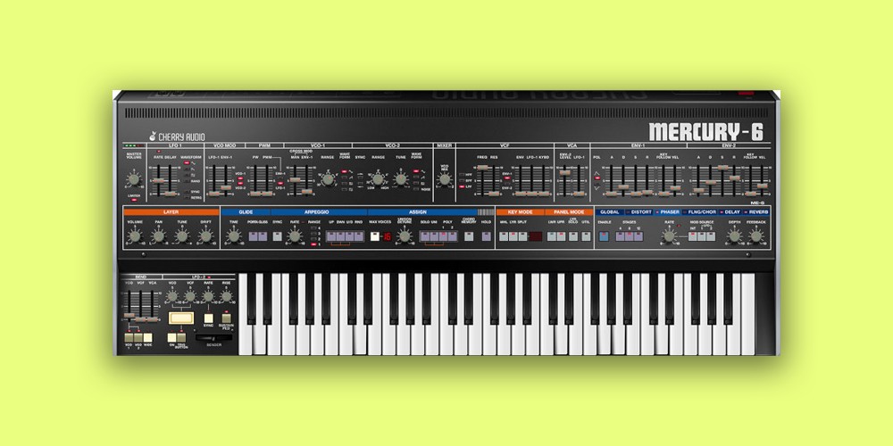 Cherry Audio「Mercury-6」Jupiter-6の暗く複雑なキャラクター完全再現!VCOマルチ波形×クロスモジュレーション×2つのLFOで、テクノ・エレクトロに欠かせない次世代アナログ・ポリシンセ|DTMプラグインセール