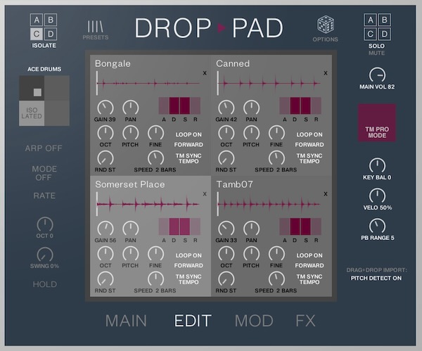 Loot Audio「Drop Pad 3」直感的なドラッグ&ドロップ操作でサンプルを自在に変形・ワープするKontakt音源！4つのサンプル・スロットとリアルタイム・モーフィング機能、9種類のエフェクト・セットアップが生み出す無限のクリエイティブ・ポテンシャル｜DTMプラグインセール