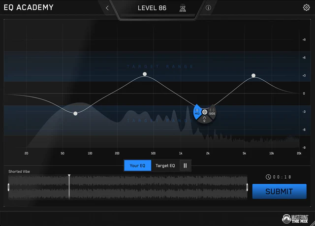 Mastering The Mix「EQ ACADEMY」EQ初心者でも直感で操作できる耳と判断力が手に入る!EQの基礎からミッド/サイド処理まで、ゲーム感覚で耳を鍛える無料トレーニングツール|DTMプラグインセール