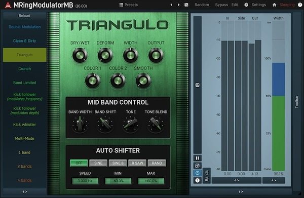 MeldaProduction「MRingModulatorMB」音の完全破壊から穏やかな質感まで自在に制御！6バンド×2オシレーター搭載、ドラムに最適化された超高度リングモジュレーション・エフェクト｜DTMプラグインセール