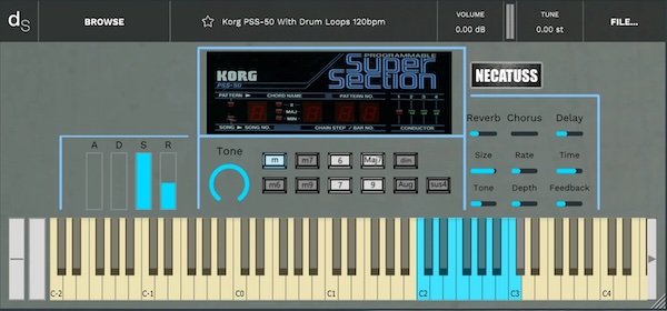 Necatuss「Korg PSS-50 (Decent Sampler VST)」Korg PSS-50を現代のDAW環境で蘇らせたレトロサウンド音源！チープで味のある音色をDecent Samplerで再現した、Lo-fi・チップチューン制作に最適な軽量VST｜DTMプラグインセール