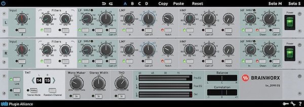 Brainworx「bx_2098 EQ」ミキシング・マスタリング・セッションで威力を発揮する伝説的ブリティッシュEQ!Mid/Side情報の完全独立操作によるワイド感とパンチの創出、制御された歪みを生み出すTHDパラメーターで従来ハードウェアでしか不可能だった結果を再現するイコライザー|DTMプラグインセール