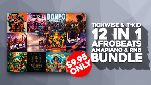 Tichwise & T-KID「12in1 Afrobeats, Amapiano & RnB Ultimate Bundle」Afrobeatsの躍動、Amapianoのバウンス、R&Bのメロウさを凝縮した10GB超え、全12パックを収録した万能サウンドバンドル｜DTMプラグインセール
