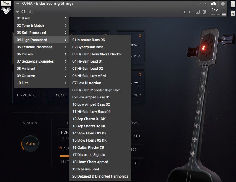 Wavelet Audio「Runa: Elder Scoring Strings」カザフスタンの伝統楽器コブズをモダンに蘇らせた革新的ストリングス音源!シネマティックからホラー、フォークまで対応する、ハーモニクス機能を核に据えた次世代民族弦楽器音源|DTMプラグインセール