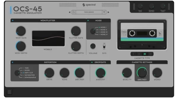 Spectral Plugins「OCS-45・Pancz・Spacer」音の質感をカセットのようにローファイにし、トランジェントとダイナミクスで音に迫力を与え、空間系エフェクトで立体感まで演出できる3製品｜DTMプラグインセール
