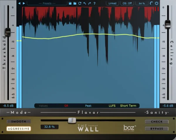 Boz Digital Labs「The Wall 2」ミックスの品質を保ったまま最大音圧を実現！スマートで適応的なコントロールが生み出すクリーンで強力なリミッティング、ダイナミクスを殺さずに商用レベルの音圧を手に入れる究極のラウドネス・リミッター｜DTMプラグインセール