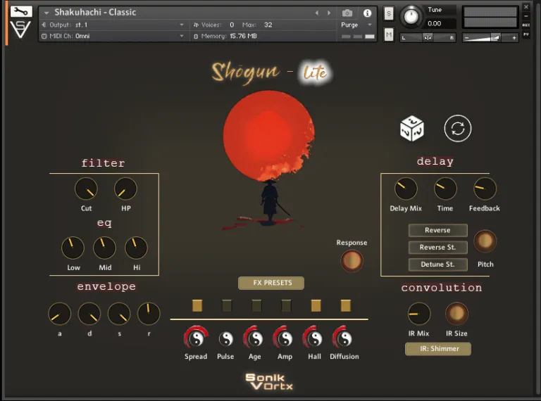 Sonik Vortx「SHOGUN LITE」和の音色で空気感が変わる！尺八や箏のリアルな演奏音、自然音に近いテクスチャー、唯一無二のドローンで、作品に“日本らしい深さ”を与える音源｜DTMプラグインセール
