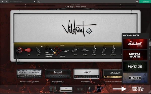 Softube「Amp Room: Metal Suite」ダウンチューニングギターからスラッシュリフまで完全対応！Marshall JCM800からVildsint、Higain、American Mainstayerまで、4つの伝説的アンプと7キャビネット、10ストンプボックス、13エフェクトを収録した究極のメタルサウンド・アーセナル｜DTMプラグインセール