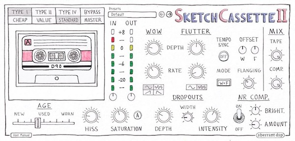 Aberrant DSP「SketchCassette II」4トラック・カセットレコーダーから着想を得た究極のローファイ変換器!安価なテープサウンドの全領域を解放し、さらなるローファイ・ウィアードネスへと押し上げる柔軟性とコントロールを提供する、カセット・インスパイアード・デグラデーションの決定版|DTMプラグインセール