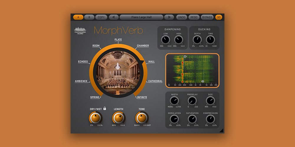 United Plugins「MorphVerb」全リバーブタイプを1つのプラグインに集約!Spring、Ambience、Room、Hall、Cathedralまで、隣接する2つのリバーブタイプ間を滑らかにブレンド可能な革新的モーフィング・リバーブ|DTMプラグインセール