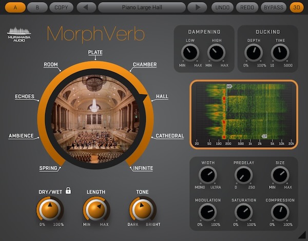 United Plugins「MorphVerb」全リバーブタイプを1つのプラグインに集約!Spring、Ambience、Room、Hall、Cathedralまで、隣接する2つのリバーブタイプ間を滑らかにブレンド可能な革新的モーフィング・リバーブ|DTMプラグインセール