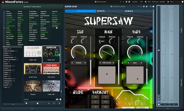 MeldaProduction「MSoundFactory」オシレーター・フィルター・サンプラーを自由自在に組み合わせ!8つのモジュレーターと無制限のカスタマイズ性能が実現する、従来の楽器プラグインを超越した音響創造体験|DTMプラグインセール