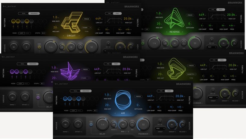 Brainworx「bx_pulsar」テープからグラニュラーまで5つのディレイモードを完備！多彩なステレオルーティングとカスタムタイム比で構築する立体的ディレイ空間｜DTMプラグインセール
