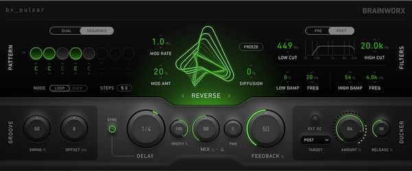 Brainworx「bx_pulsar」テープからグラニュラーまで5つのディレイモードを完備！多彩なステレオルーティングとカスタムタイム比で構築する立体的ディレイ空間｜DTMプラグインセール