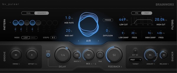 Brainworx「bx_pulsar」テープからグラニュラーまで5つのディレイモードを完備！多彩なステレオルーティングとカスタムタイム比で構築する立体的ディレイ空間｜DTMプラグインセール