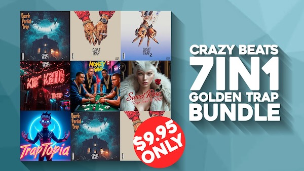 Crazy Beats「7-in-1 Golden Trap Bundle」Trapビート制作に必要な音がすべて詰まった究極のバンドル!781の高音質オーディオ+205の柔軟なMIDIが収録された万能サウンドパック|DTMプラグインセール
