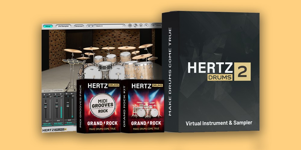 Hertz Instruments「Hertz Drums Rock Bundle」まるで本物のドラマーが演奏しているような感覚!ヒューマナイズ機能とアーティキュレーションのリアルさが光る、高品質プリセットとロック系MIDIグルーヴが満載のロックドラムバンドル|DTMプラグインセール