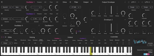 Fabric 70「Glitter 0.9.1」初心者でも扱いやすくて音の変化が楽しい!モジュレーションとウェーブシェイパーで無限の音作りを実現するシンセサイザー|DTMプラグインセール
