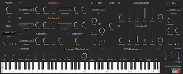Fabric 70「Sensuous 0.9.0」3つのオシレーターとウェーブシェイパーで作る濃密サウンド!ベースもリードも、音の厚み・歪み・変化を直感的にコントロールできるモノフォニック・シンセ|DTMプラグインセール