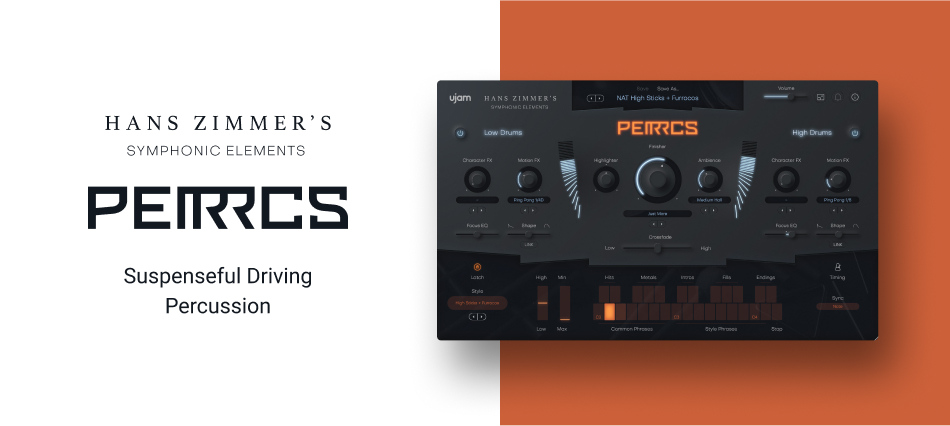 UJAM「Symphonic Elements PERRCS」雷鳴のようなヒットからきらめくテクスチャーまで！74リズムスタイルと320プリセットが生み出す、ハンス・ジマー直伝のシネマティック・パーカッション｜DTMプラグインセール
