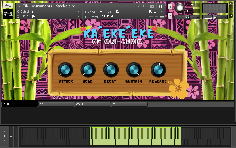 CHIQUI-AUDIO「TIKI INSTRUMENTS - KA’EKE’EKE」自然な竹の響きを自宅で再現！ハワイの伝統打楽器をリアルに収録し、直感操作と多彩なエフェクトで楽曲制作を広げる高品質音源ライブラリ｜DTMプラグインセール