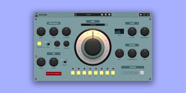 AudioThing「Noises」1つの大型ノブで8つのサウンドをクロスフェードする革新的操作性！ソビエト・テープからコズミック・ウェーブまで収録する実験音楽とサウンドデザインの万能ノイズ・マシン｜DTMプラグインセール