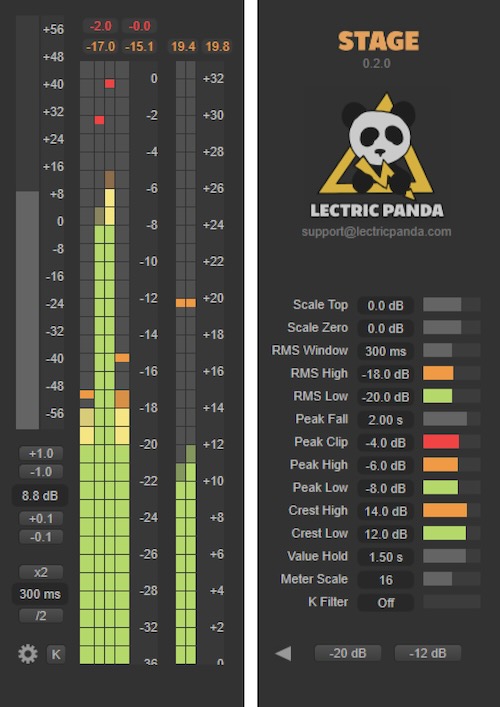 Lectric Panda「Stage」PeakもRMSもCrest Factorも一目で把握！"音が合ってるかわからない"から解放される、プロ仕様のメーター搭載＆1dB単位で精密調整が可能なミニマルゲインアンプ｜DTMプラグインセール