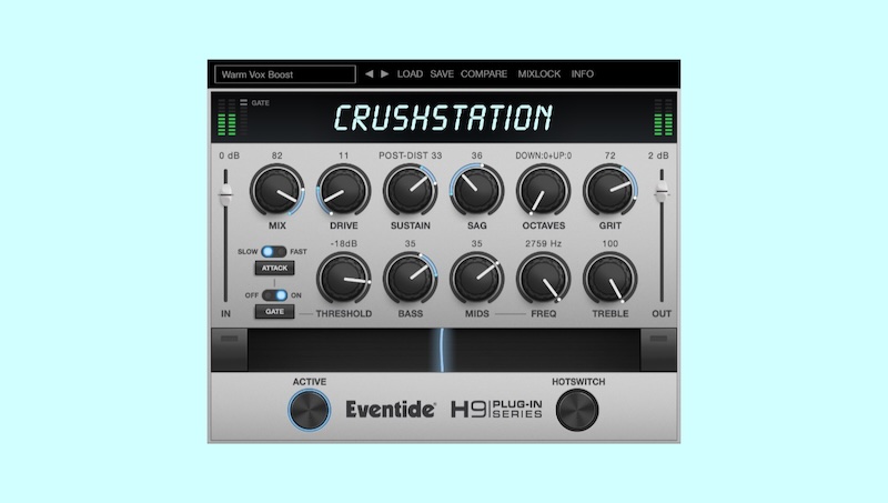 Eventide「CrushStation」ドライブ・グリット・サステインの組み合わせでファズ領域まで到達する音色造形！35種ファクトリープリセットとホットスイッチ機能が実現するライブパフォーマンス特化型ディストーション｜DTMプラグインセール
