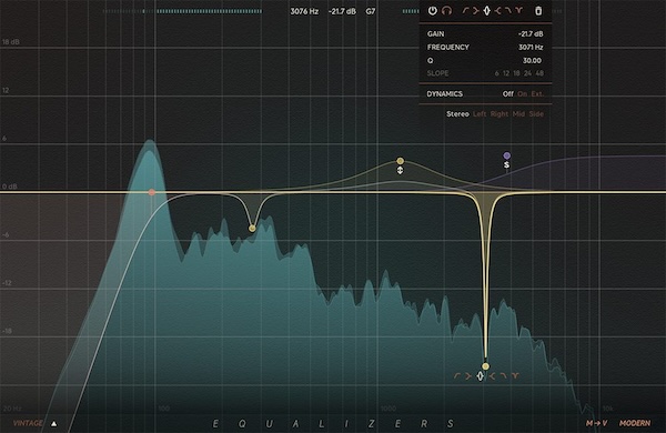 Softube「Equalizers」カラフル・ドラッガブル・カーブとダイナミック・バンドで直感操作を極限追求！M/S・L/R個別チャンネル制御と周波数アナライザー搭載の次世代イコライザー・プラットフォーム｜DTMプラグインセール