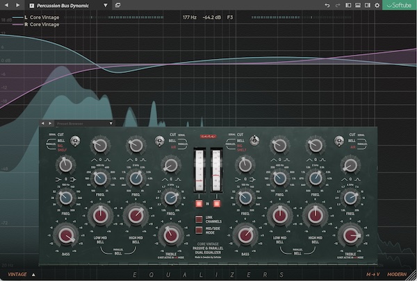 Softube「Equalizers」カラフル・ドラッガブル・カーブとダイナミック・バンドで直感操作を極限追求！M/S・L/R個別チャンネル制御と周波数アナライザー搭載の次世代イコライザー・プラットフォーム｜DTMプラグインセール