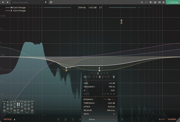 Softube「Equalizers」カラフル・ドラッガブル・カーブとダイナミック・バンドで直感操作を極限追求！M/S・L/R個別チャンネル制御と周波数アナライザー搭載の次世代イコライザー・プラットフォーム｜DTMプラグインセール
