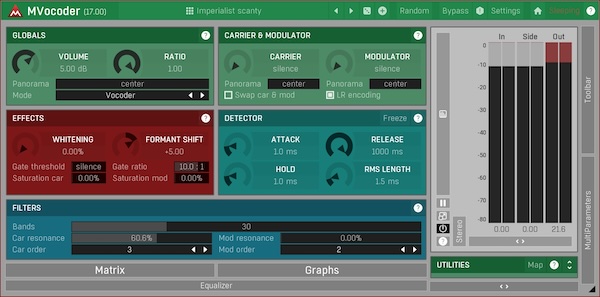 MeldaProduction「MVocoder」ロボティックボイスから歌うシンセサイザーまで自在変換！10次フィルター・バンドマトリクス・レゾナンス・グラフ搭載の圧倒的多機能ボコーダー・プロセッサー｜DTMプラグインセール