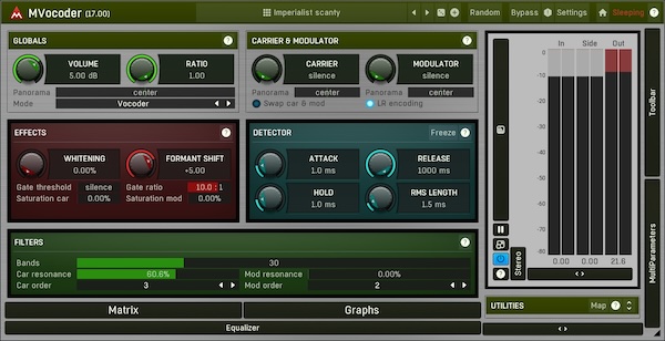 MeldaProduction「MVocoder」ロボティックボイスから歌うシンセサイザーまで自在変換！10次フィルター・バンドマトリクス・レゾナンス・グラフ搭載の圧倒的多機能ボコーダー・プロセッサー｜DTMプラグインセール