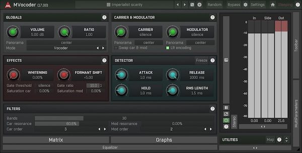 MeldaProduction「MVocoder」ロボティックボイスから歌うシンセサイザーまで自在変換！10次フィルター・バンドマトリクス・レゾナンス・グラフ搭載の圧倒的多機能ボコーダー・プロセッサー｜DTMプラグインセール