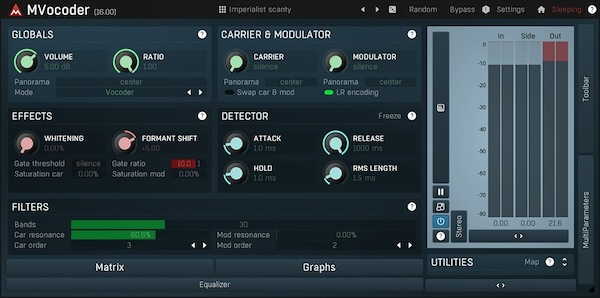 MeldaProduction「MVocoder」ロボティックボイスから歌うシンセサイザーまで自在変換！10次フィルター・バンドマトリクス・レゾナンス・グラフ搭載の圧倒的多機能ボコーダー・プロセッサー｜DTMプラグインセール