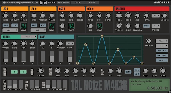 TAL-Software「TAL-NoiseMaker」軽量で安定した動作と256種類のプリセットを搭載!3オシレーター・多彩なフィルター・内蔵エフェクトを搭載したバーチャル・アナログ・シンセ|DTMプラグインセール