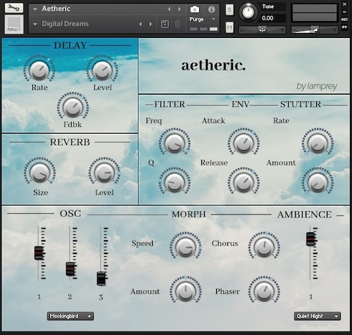 Iamlamprey「Aetheric」映像・ゲーム・アンビエントに最適な環境音×多機能オシレーターで広がる音の世界！幻想的で深みのあるサウンドを簡単に作れるKontakt専用パッド音源｜DTMプラグインセール