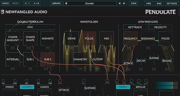 Newfangled Audio「Pendulate」"秩序ある混沌"を音に変える革新的無料シンセ!カオスオシレーターとウェーブフォルダー、ローパスゲートによる斬新な音作りから、プロが手掛けた豊富なプリセット、直感的なUIとMPE対応で広がる表現の自由度|DTMプラグインセール