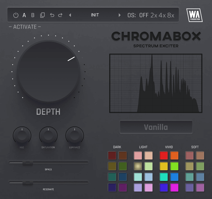 W. A. Production「ChromaBox」音が劇的に変わるスペクトラムエキサイター!32種類のカラーエフェクト・空間演出・1ノブ操作で音に立体感とキャラクターを加える最新プラグイン|DTMプラグインセール