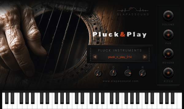 SlapAsSound「Pluck&Play」即戦力の14種類プラック音、複雑な調整不要のシンプル操作、軽量で扱いやすくPC/Mac対応、初心者からプロまで活用できる万能VSTプラグイン|DTMプラグインセール