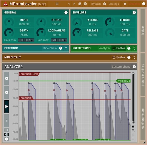 MeldaProduction「MDrumLeveler」ドラム・パーカッシブ素材専用設計の革命的イベントベース・プロセッサー!従来のダイナミクス処理とは一線を画す透明性でドラムヒット・レベライジング、リーケージ除去、エンベロープ・シェイピングを実現する次世代ドラム・パフォーマンス改善ツール|DTMプラグインセール