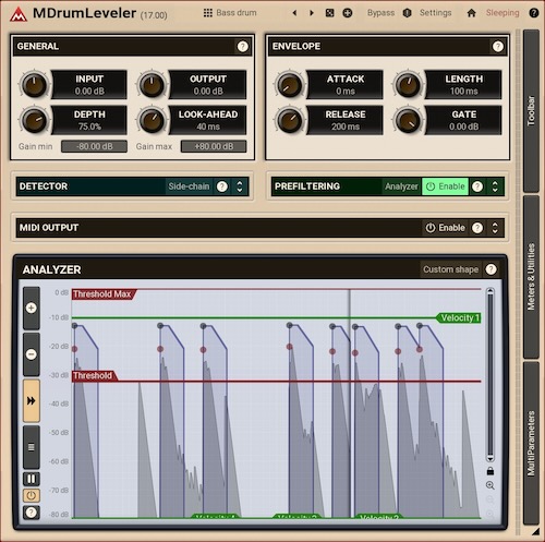 MeldaProduction「MDrumLeveler」ドラム・パーカッシブ素材専用設計の革命的イベントベース・プロセッサー!従来のダイナミクス処理とは一線を画す透明性でドラムヒット・レベライジング、リーケージ除去、エンベロープ・シェイピングを実現する次世代ドラム・パフォーマンス改善ツール|DTMプラグインセール
