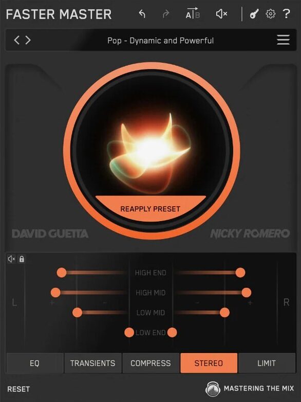 Mastering The Mix「FASTER MASTER」EQ、コンプ、リミッターまで自動で仕上げる!10種類のスマートプリセットで一気に完成度95%まで到達する話題のマスタリングプラグイン|DTMプラグインセール